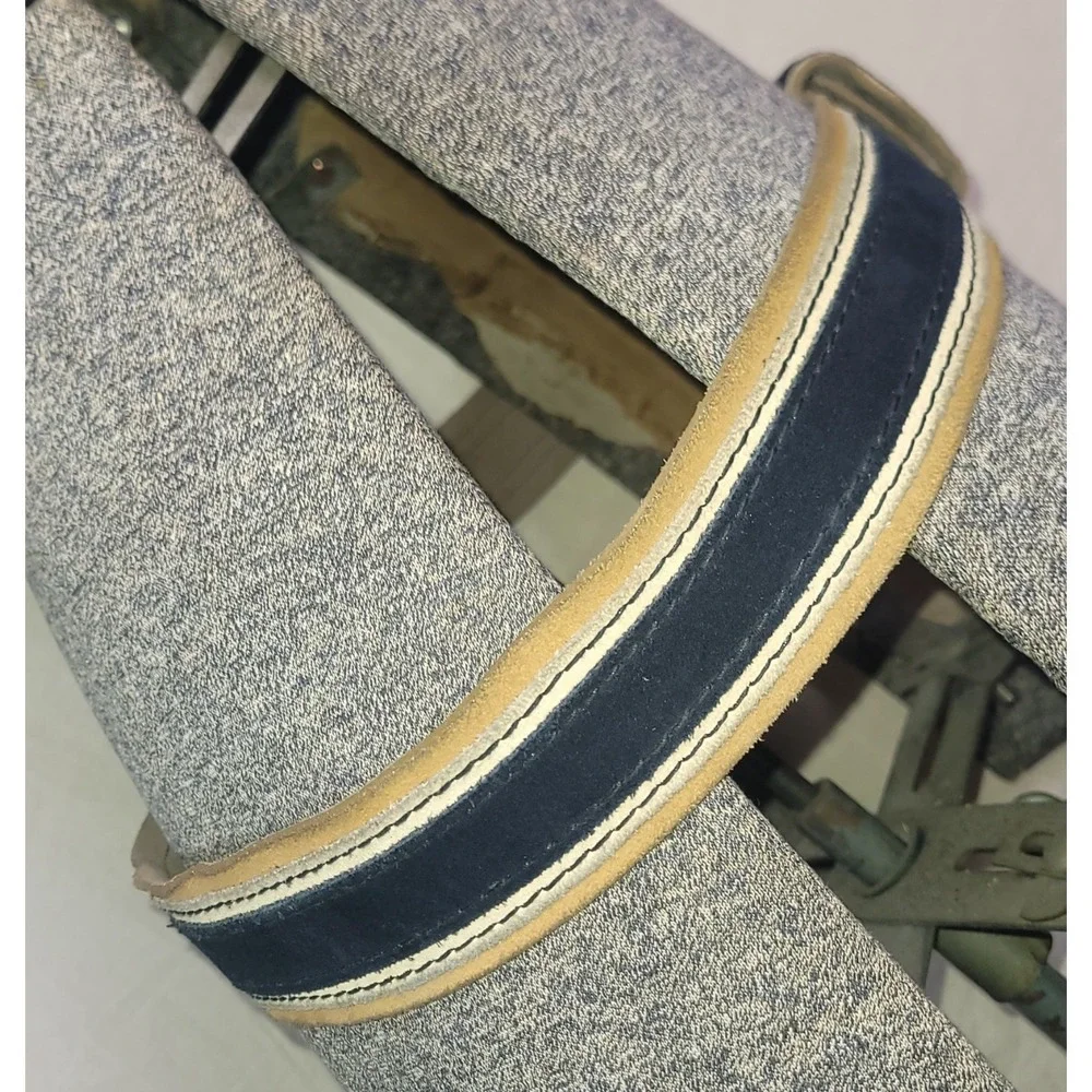 Vintage Canterbury Suede Split 36 Belt Navy Blue Tan S/M Classic Old Money - Picture 5 of 6